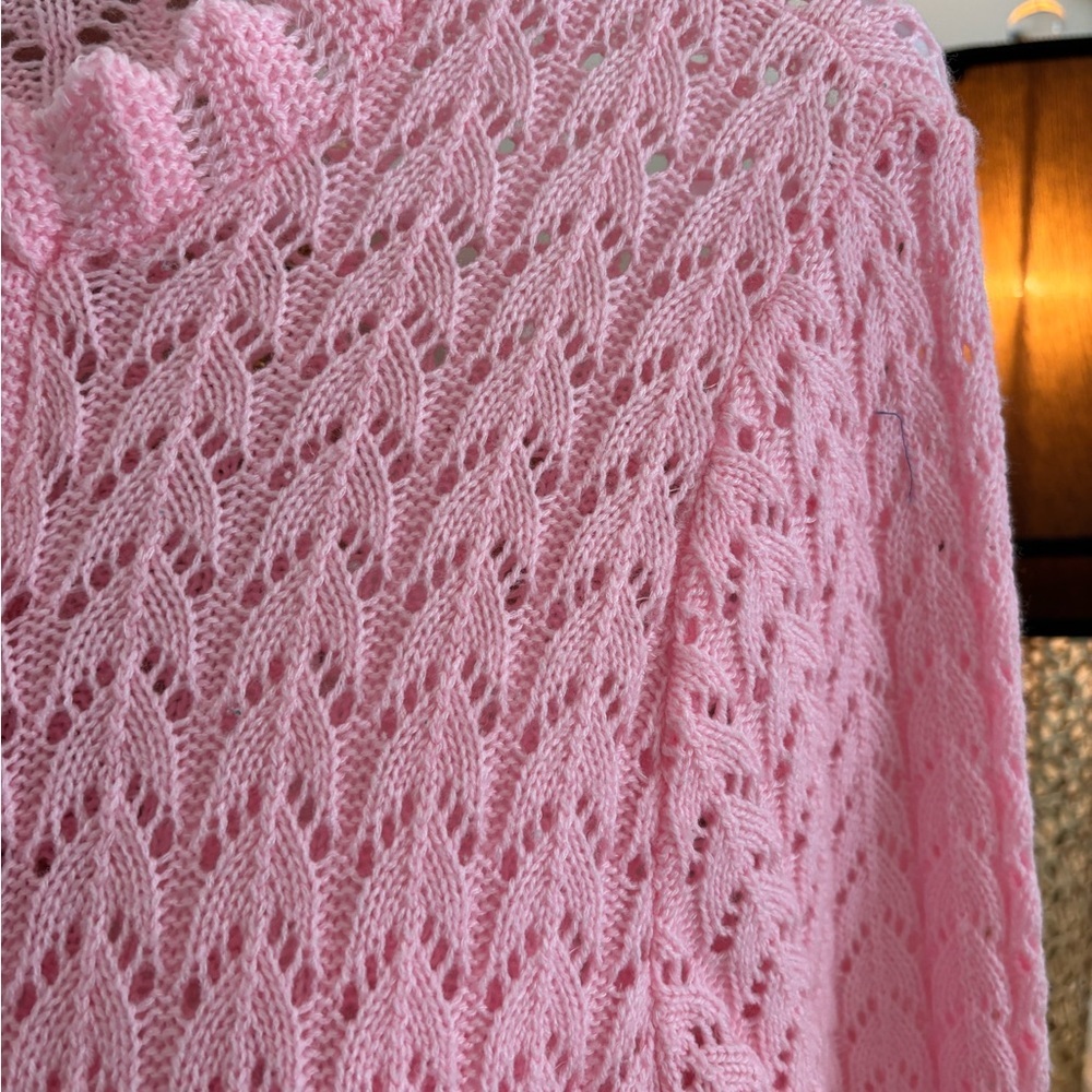 Pink Handmade Pointelle Knit Button-Up Sweater Cardigan - Picture 6 of 10